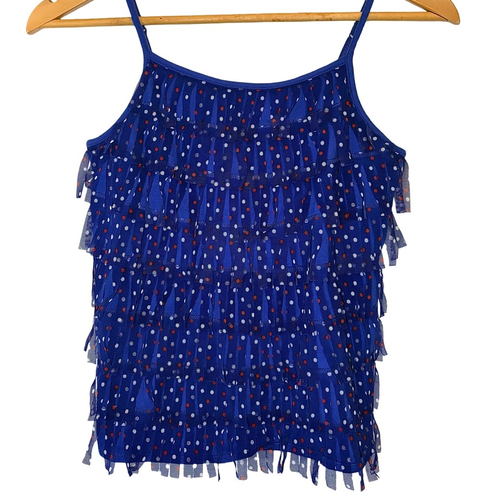Justice Blue Polka Dot Ruffle Tank Top Girls 14 Patriotic Summer 4th July